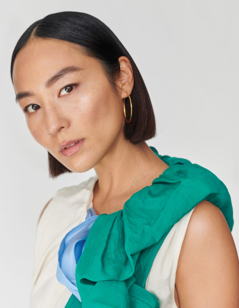 Lee wears a dress by Christian Wijnants. All earrings by A.P.C.