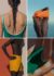Top Left: Anna wears a swimsuit by ERES. Top Right: Saliou wears a top by RALPH LAUREN. Bottom Left: Saliou wears swim shorts by VILEBREQUIN. Bottom Right: Anna wears a swimsuit by ERES and lies on a towel by HAY.